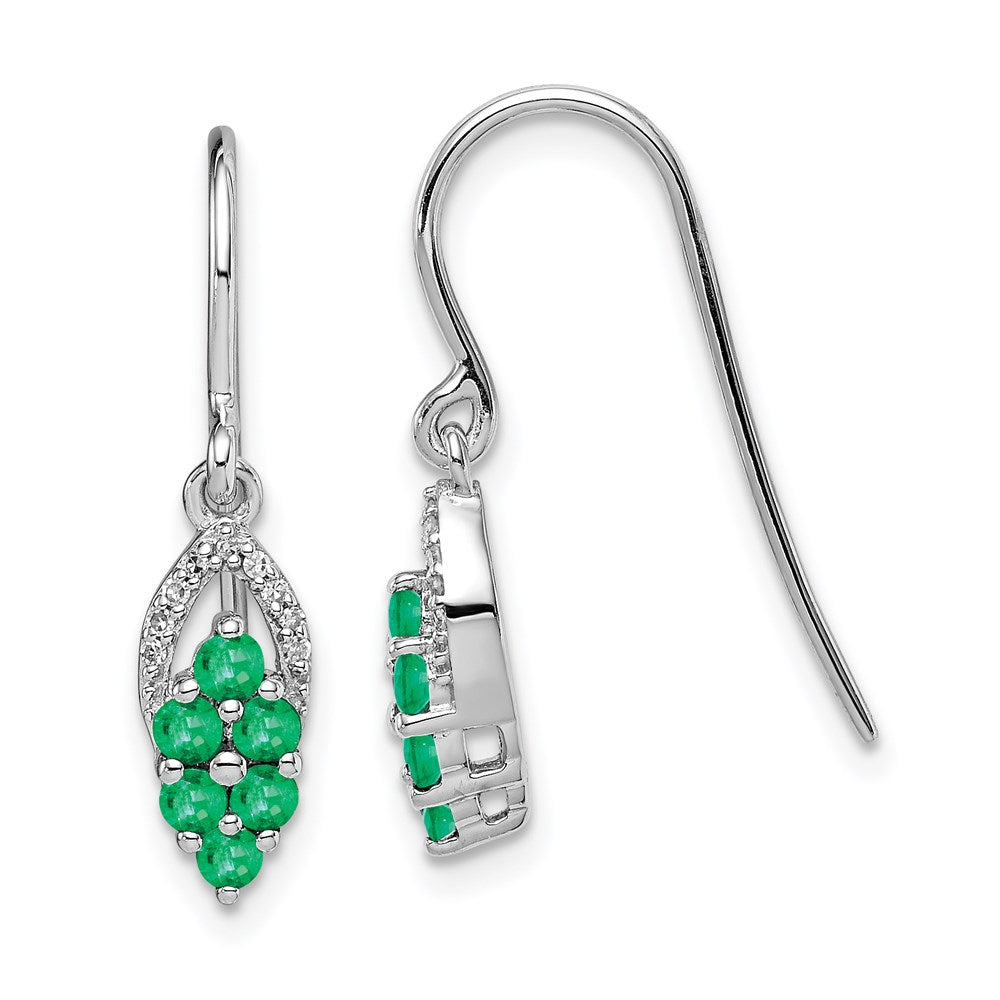 Solid;Polished;Open back;Sterling silver;Diamond;Emerald;Shepherd hook;Dangle;Rhodium-plated