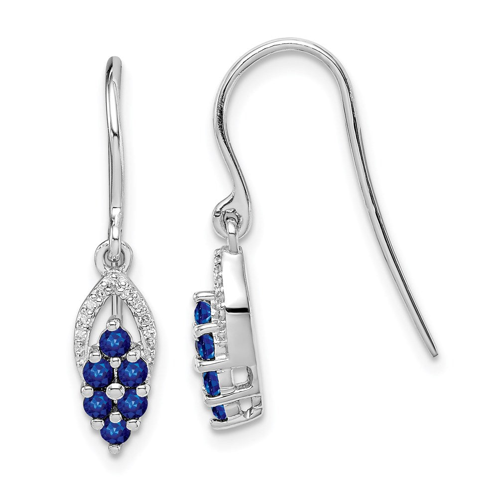 Polished;Open back;Sterling silver;Diamond;Sapphire;Shepherd hook;Dangle