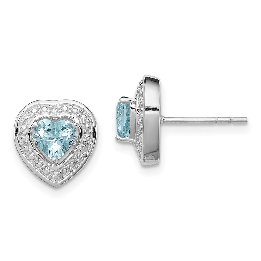 Polished;Post;Sterling silver;Aquamarine;Rhodium-plated;Heart