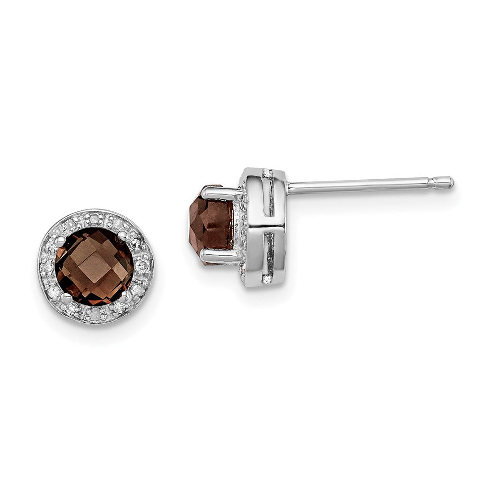 Polished;Post;Sterling silver;Diamond;Smokey quartz;Rhodium-plated