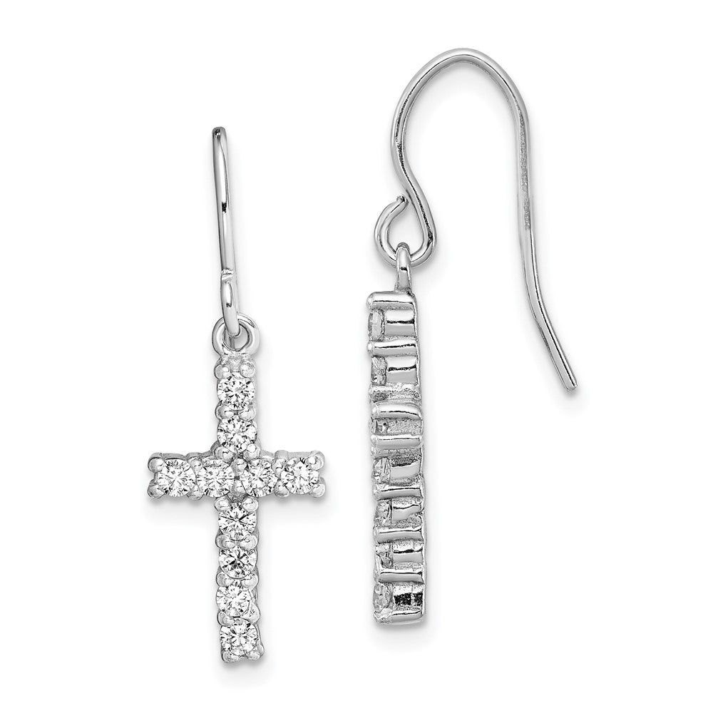 Polished;Sterling silver;CZ;Shepherd hook;Dangle