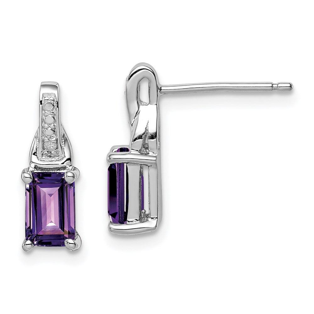 Polished;Post;Sterling silver;Amethyst;Diamond;Rhodium-plated