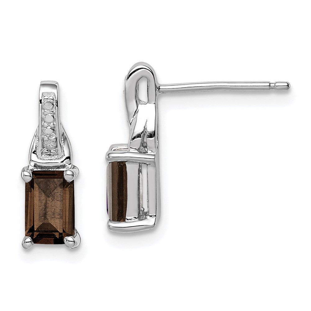 Polished;Post;Sterling silver;Diamond;Smokey quartz;Rhodium-plated