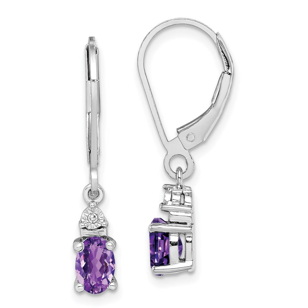Polished;Leverback;Sterling silver;Amethyst;Diamond;Dangle