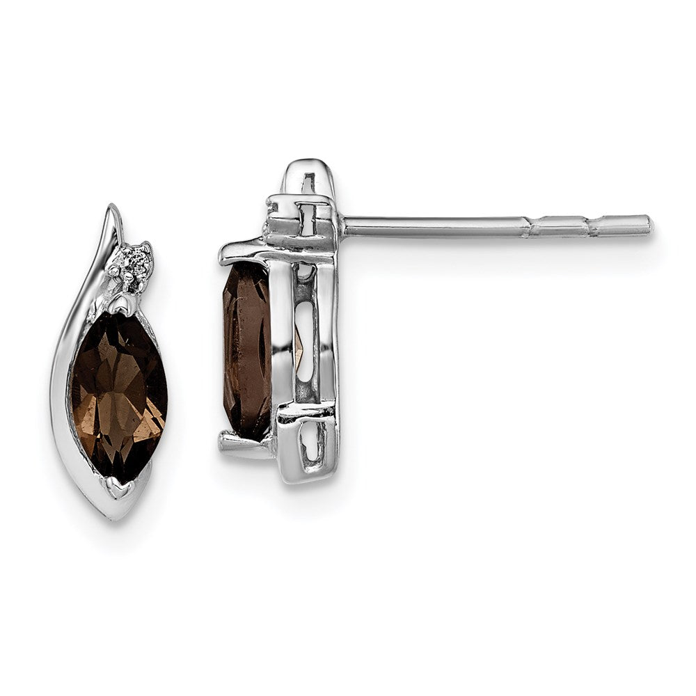 Polished;Post;Sterling silver;Diamond;Smokey quartz;Rhodium-plated