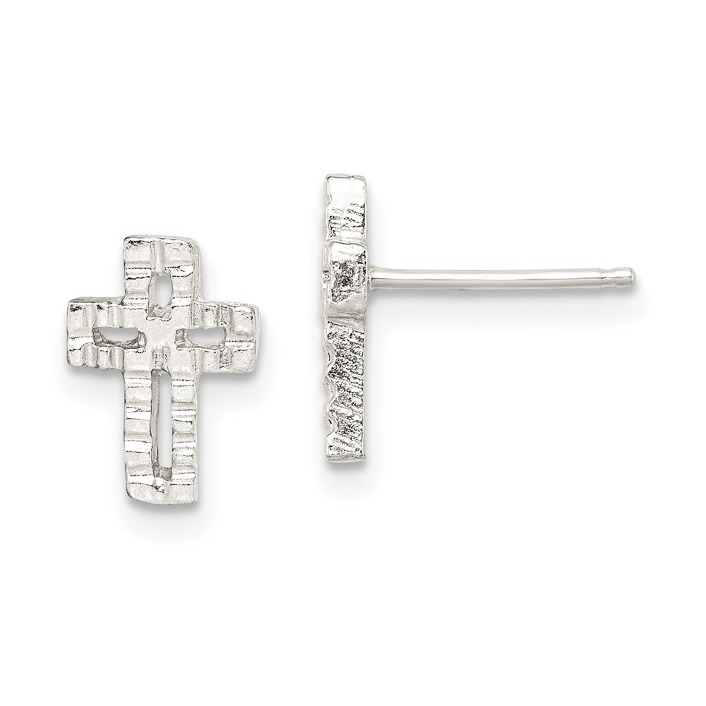 Casted;Polished;Post;Sterling silver;Cross