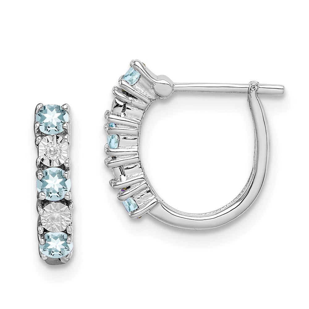 Polished;Hinged post;Sterling silver;Aquamarine;Diamond;Rhodium-plated