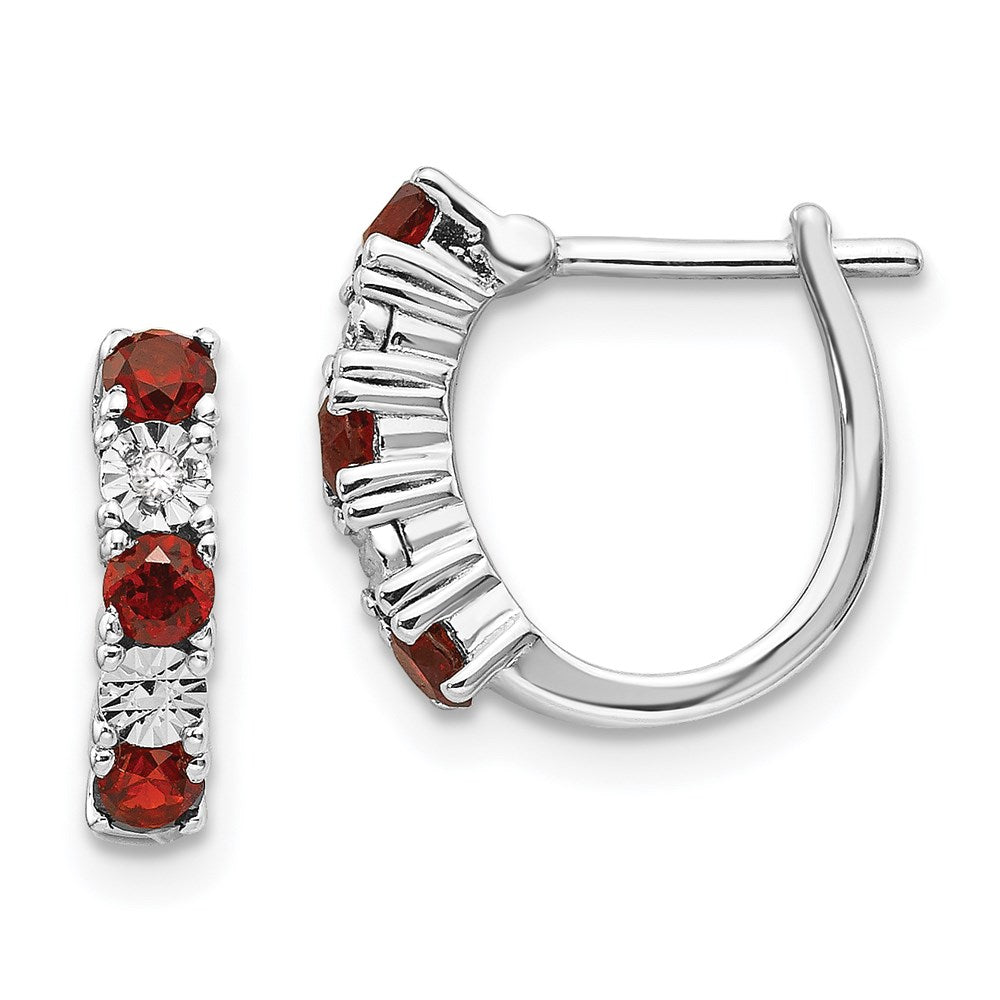 Solid;Polished;Hinged post;Sterling silver;Diamond;Garnet;Rhodium-plated