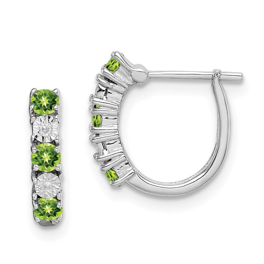 Polished;Hinged post;Sterling silver;Diamond;Peridot;Rhodium-plated