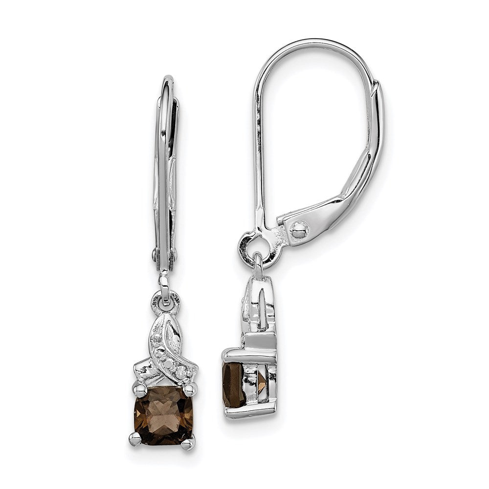 Polished;Leverback;Sterling silver;Diamond;Smokey quartz;Dangle;Rhodium-plated