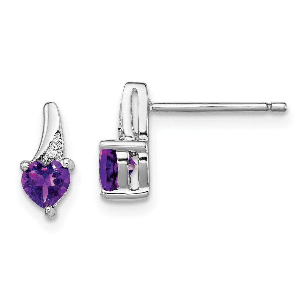 Polished;Post;Sterling silver;Amethyst;Diamond