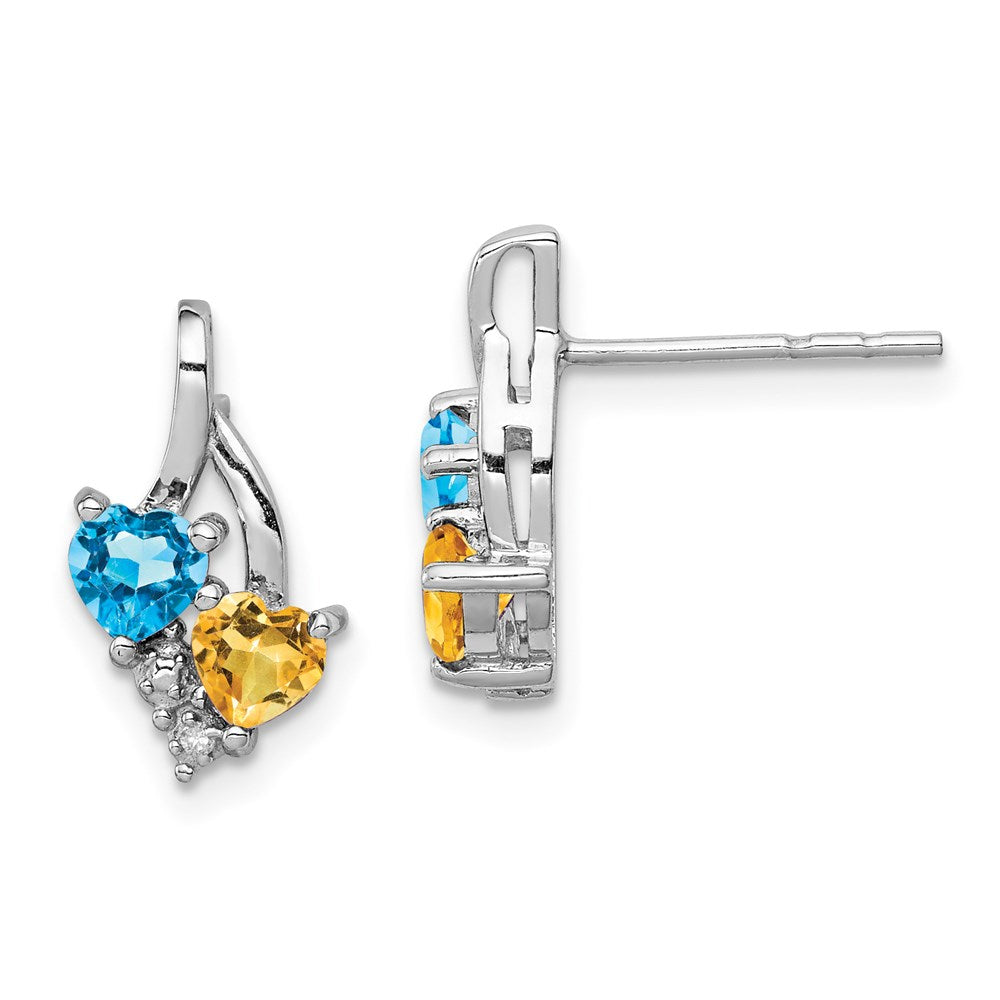 Polished;Post;Sterling silver;Blue topaz;Citrine;Diamond;Rhodium-plated