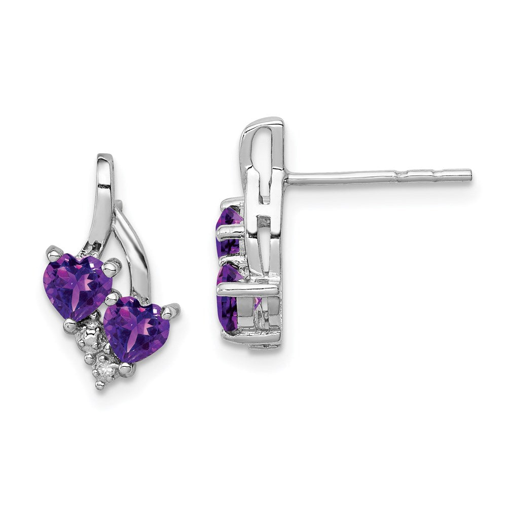 Polished;Open back;Post;Sterling silver;Amethyst;Diamond;Rhodium-plated