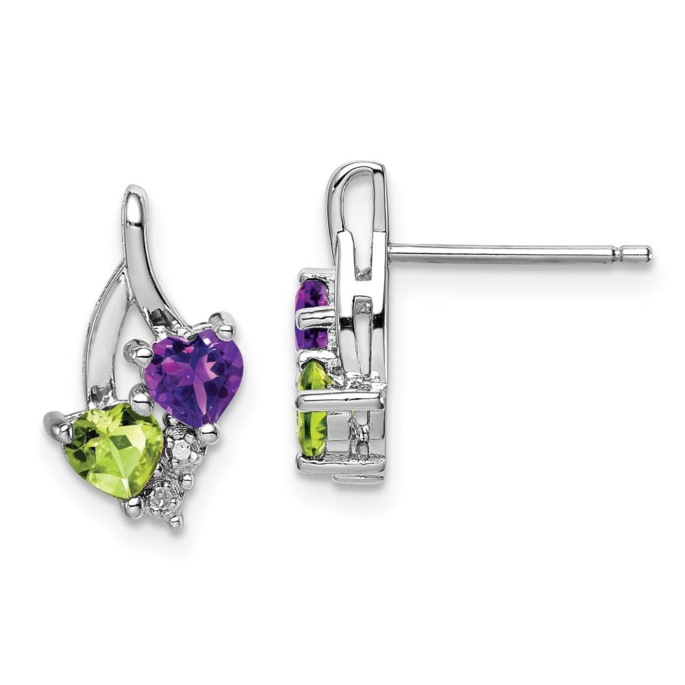 Polished;Open back;Post;Sterling silver;Amethyst;Diamond;Peridot;Rhodium-plated