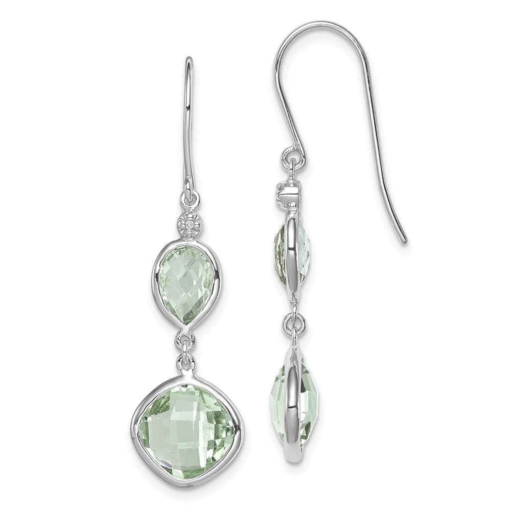 Polished;Sterling silver;Diamond;Shepherd hook;Dangle;Rhodium-plated;Green quartz