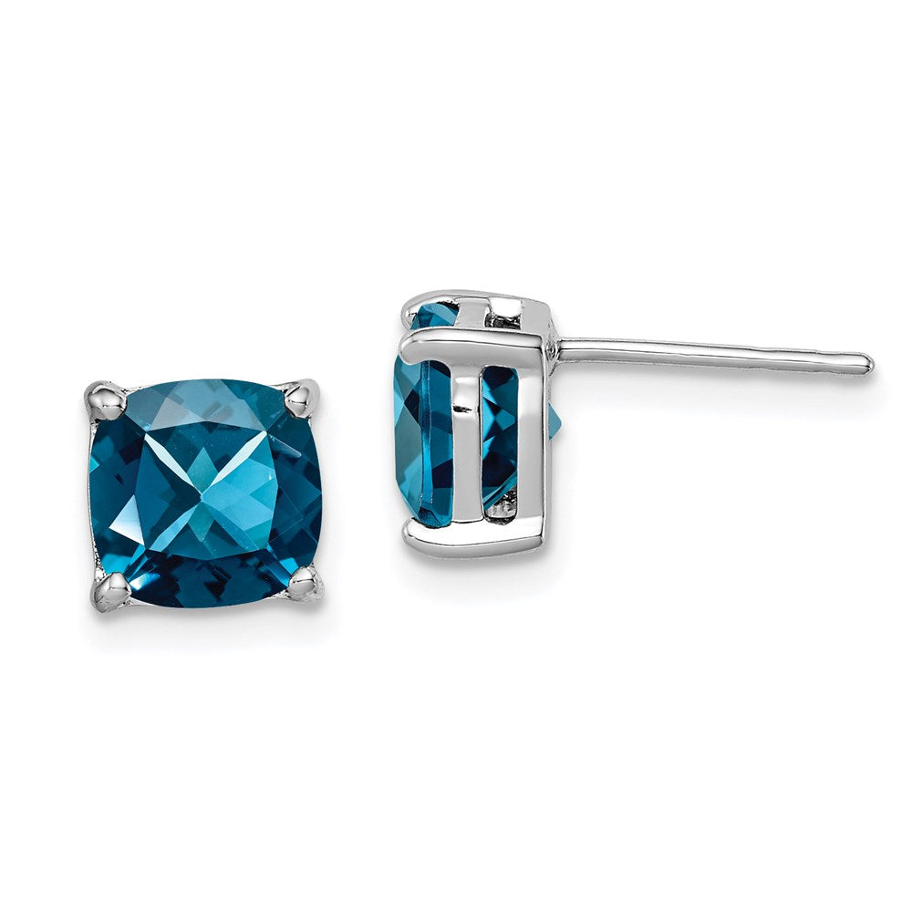 Polished;Post;Sterling silver;Blue topaz;Rhodium-plated