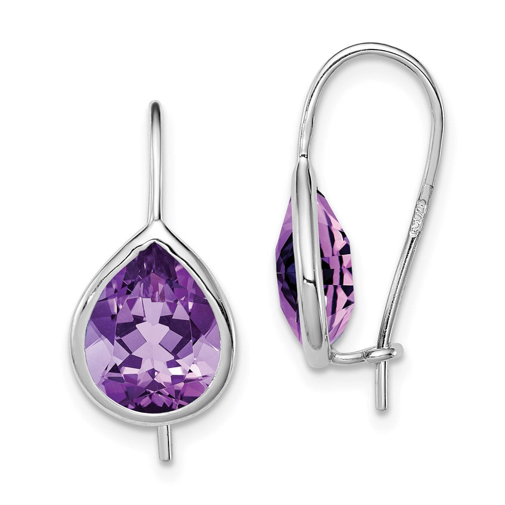Polished;Open back;Sterling silver;Amethyst;Kidney wire;Rhodium-plated