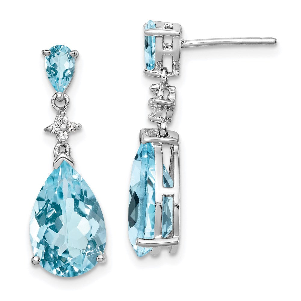 Polished;Post;Sterling silver;Blue topaz;Dangle;Rhodium-plated;White topaz