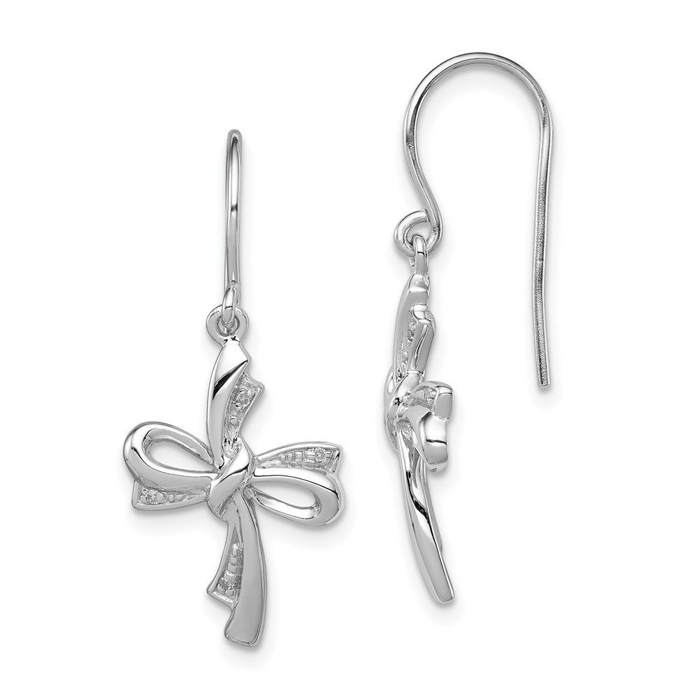 Polished;Sterling silver;Diamond;Shepherd hook;Dangle;Rhodium-plated