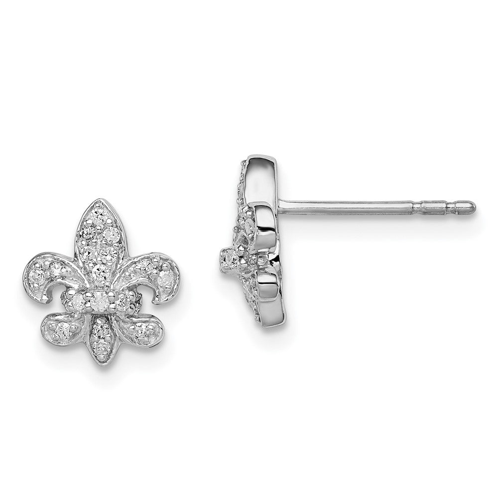 Polished;Post;Sterling silver;Diamond;Rhodium-plated;Fleur De Lis