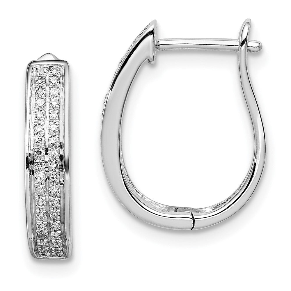 Polished;Hinged post;Sterling silver;Diamond;Rhodium-plated