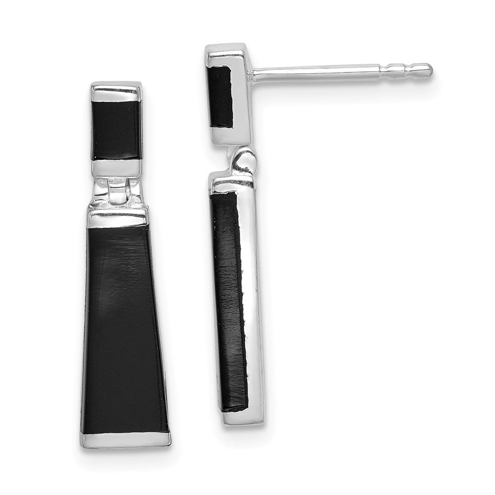 Solid;Casted;Polished;Closed back;Post;Genuine;Sterling silver;Rhodium-plated;Black Onyx