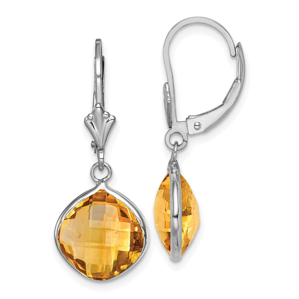 Polished;Leverback;Sterling silver;Citrine;Dangle