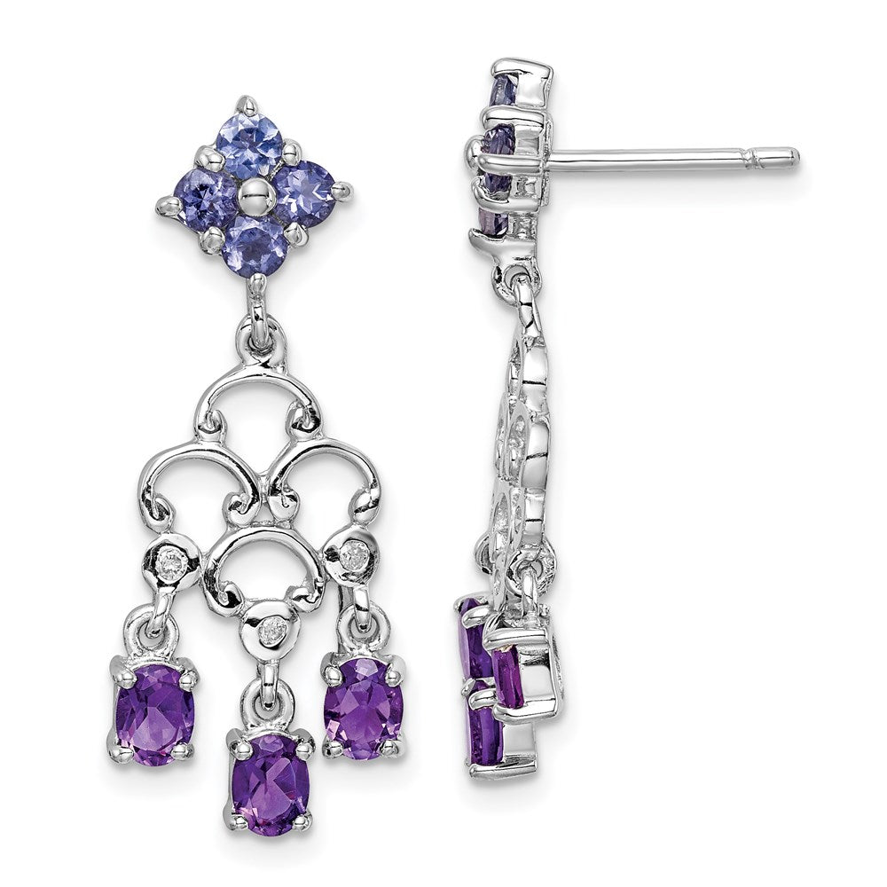 Polished;Post;Sterling silver;Amethyst;Diamond;Dangle;Rhodium-plated;Iolite