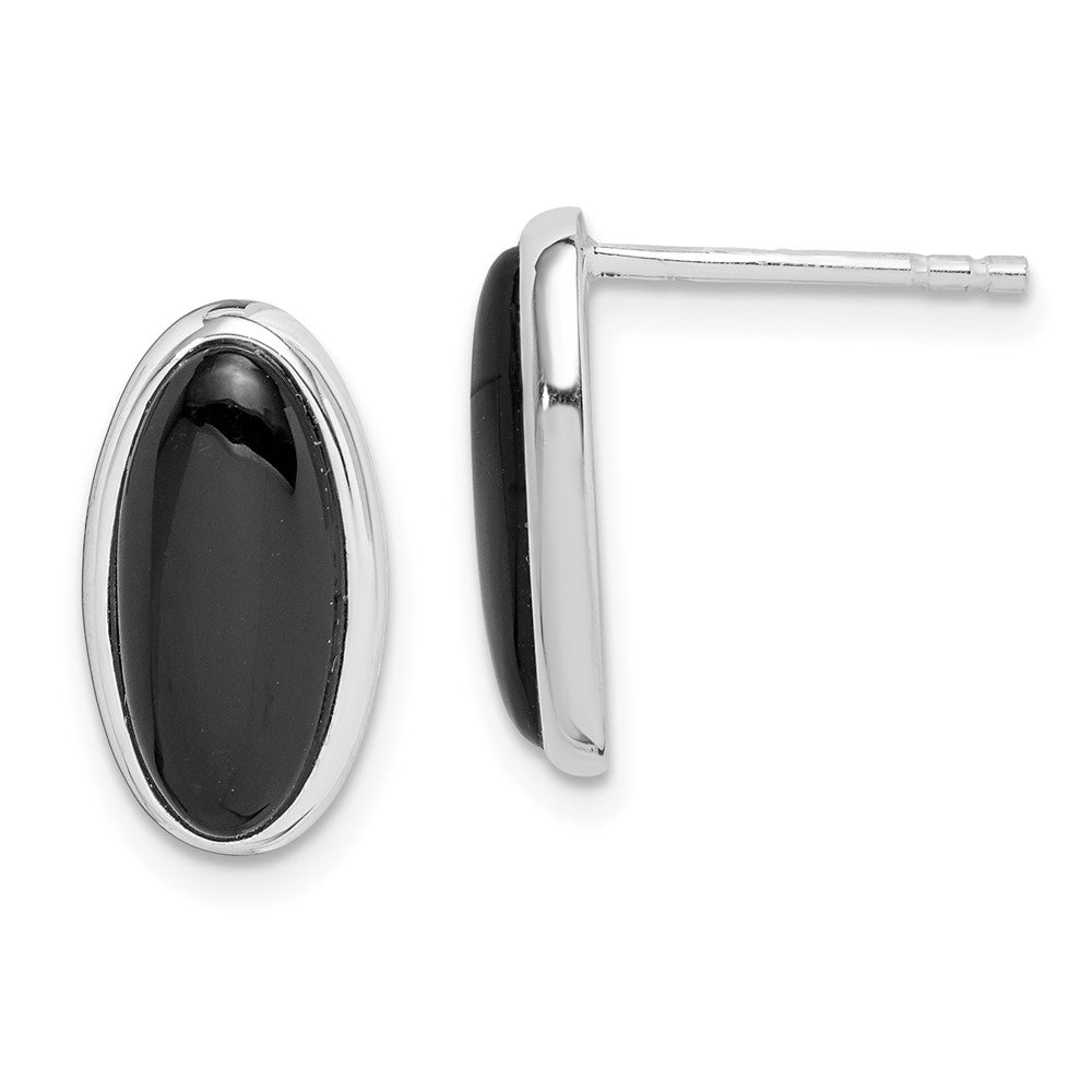 Solid;Casted;Polished;Open back;Post;Genuine;Sterling silver;Rhodium-plated;Black Onyx