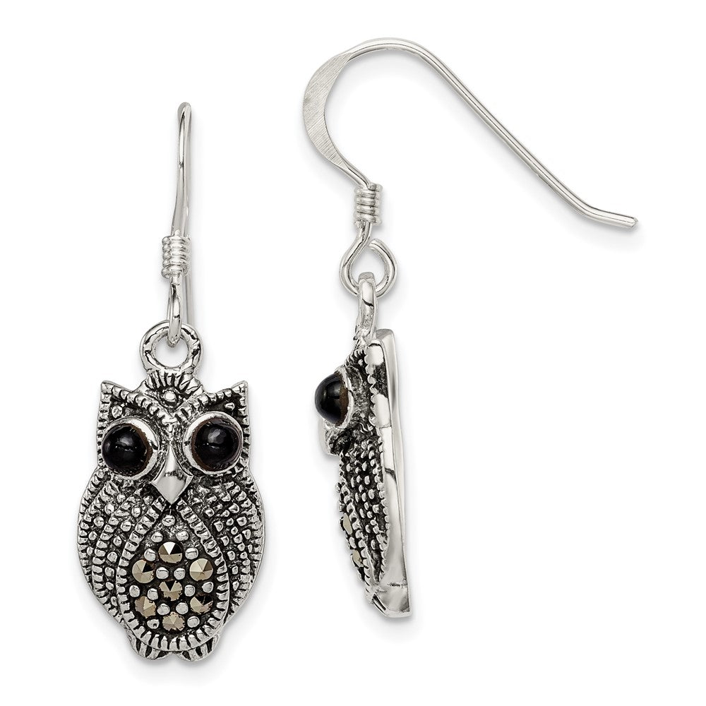 Antique finish;Sterling silver;Marcasite;Agate;Shepherd hook;Black