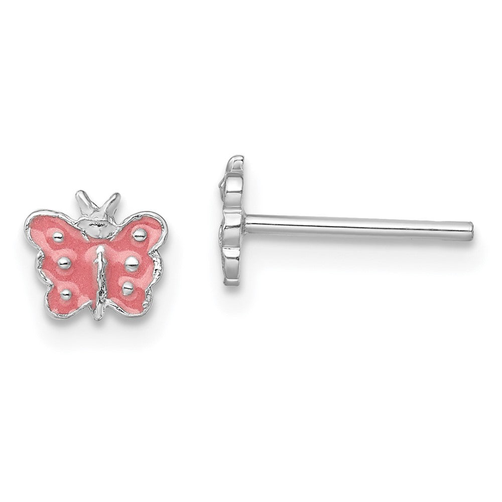 Polished;Post;Enamel;Sterling silver;Rhodium-plated