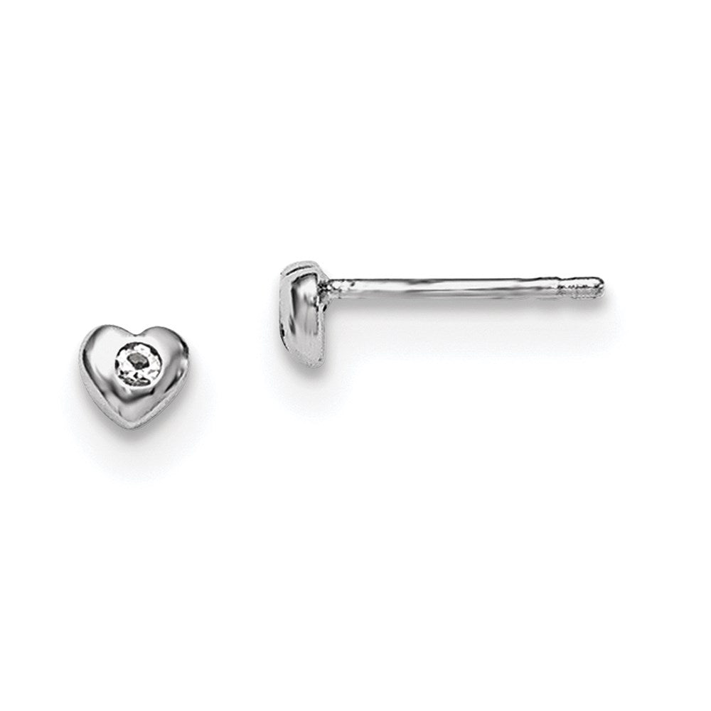 Polished;Post;Sterling silver;Rhodium-plated;Heart;Preciosa crystal
