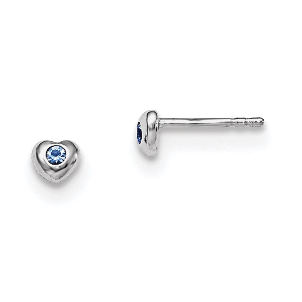 Polished;Post;Sterling silver;Rhodium-plated;Heart;Preciosa crystal