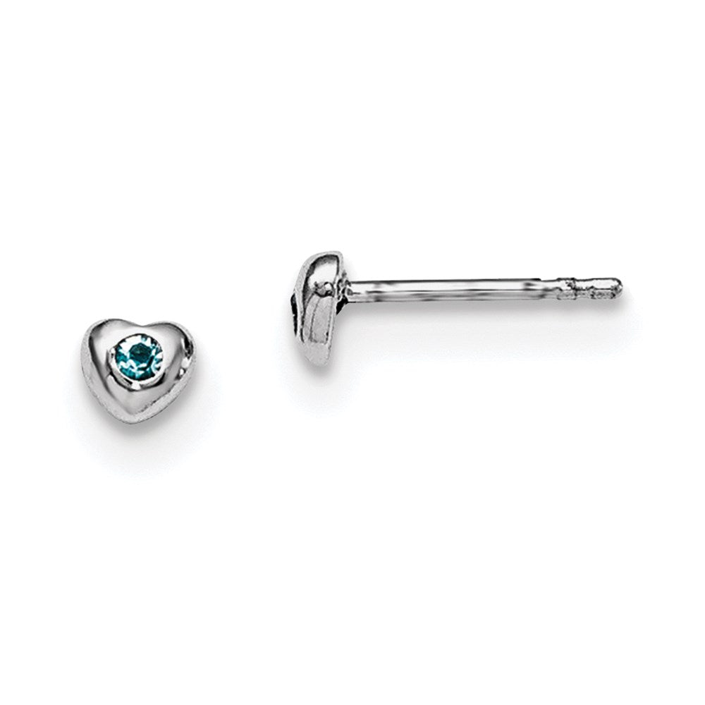 Polished;Post;Sterling silver;Rhodium-plated;Heart;Preciosa crystal