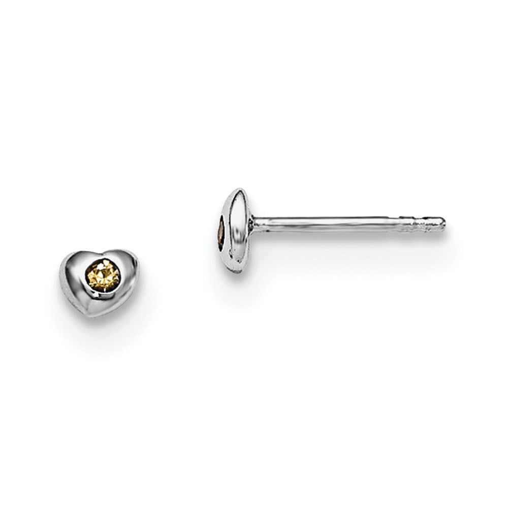 Polished;Post;Sterling silver;Rhodium-plated;Heart;Preciosa crystal