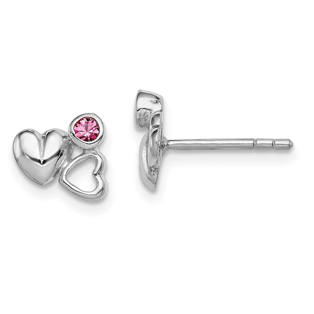 Polished;Post;Sterling silver;Crystal;Rhodium-plated;Heart;Preciosa crystal