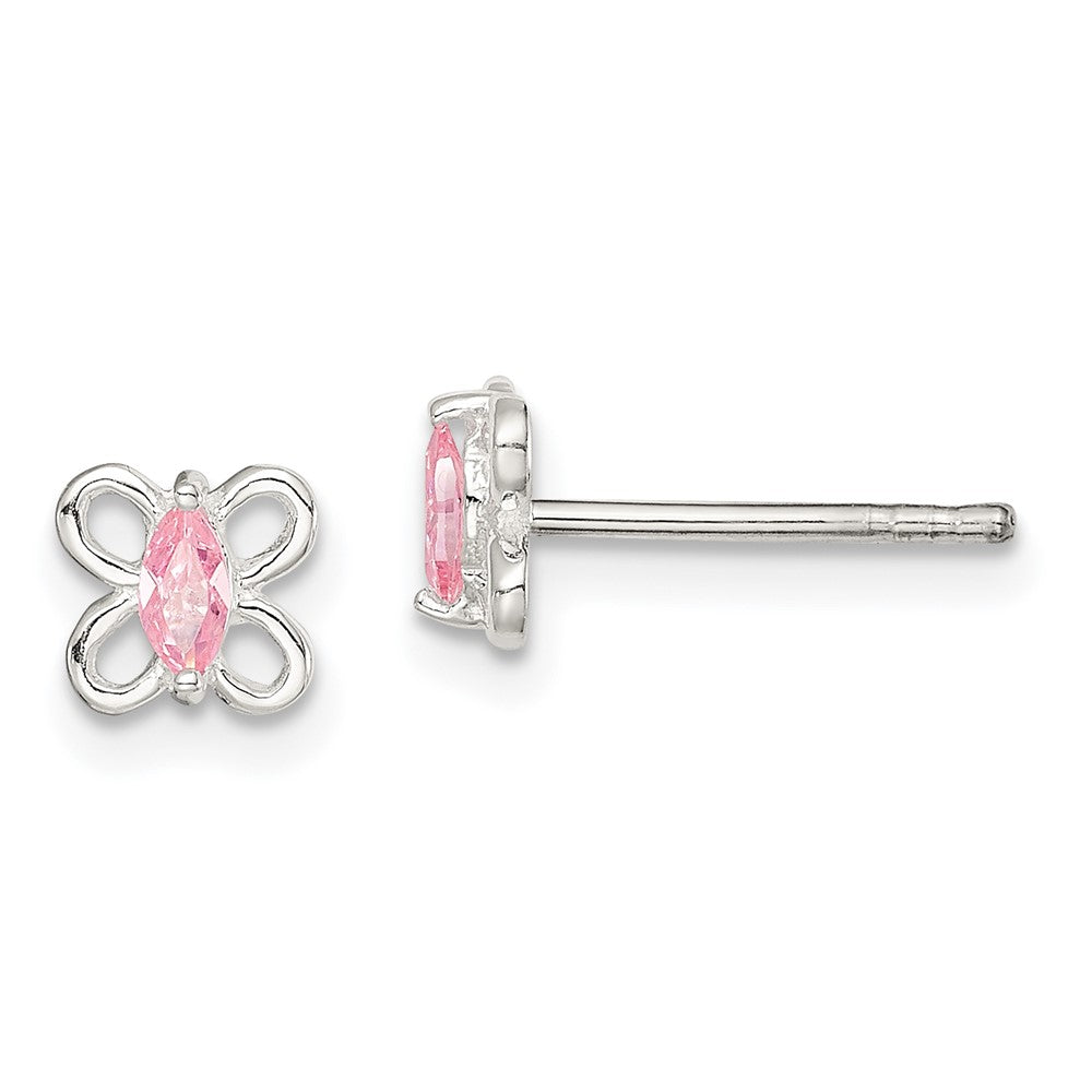 Polished;Post;Sterling silver;CZ
