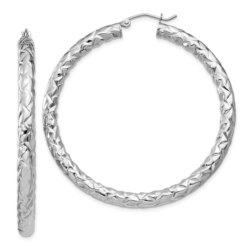 Polished;Hollow;Sterling silver;Textured;Hinged hoop