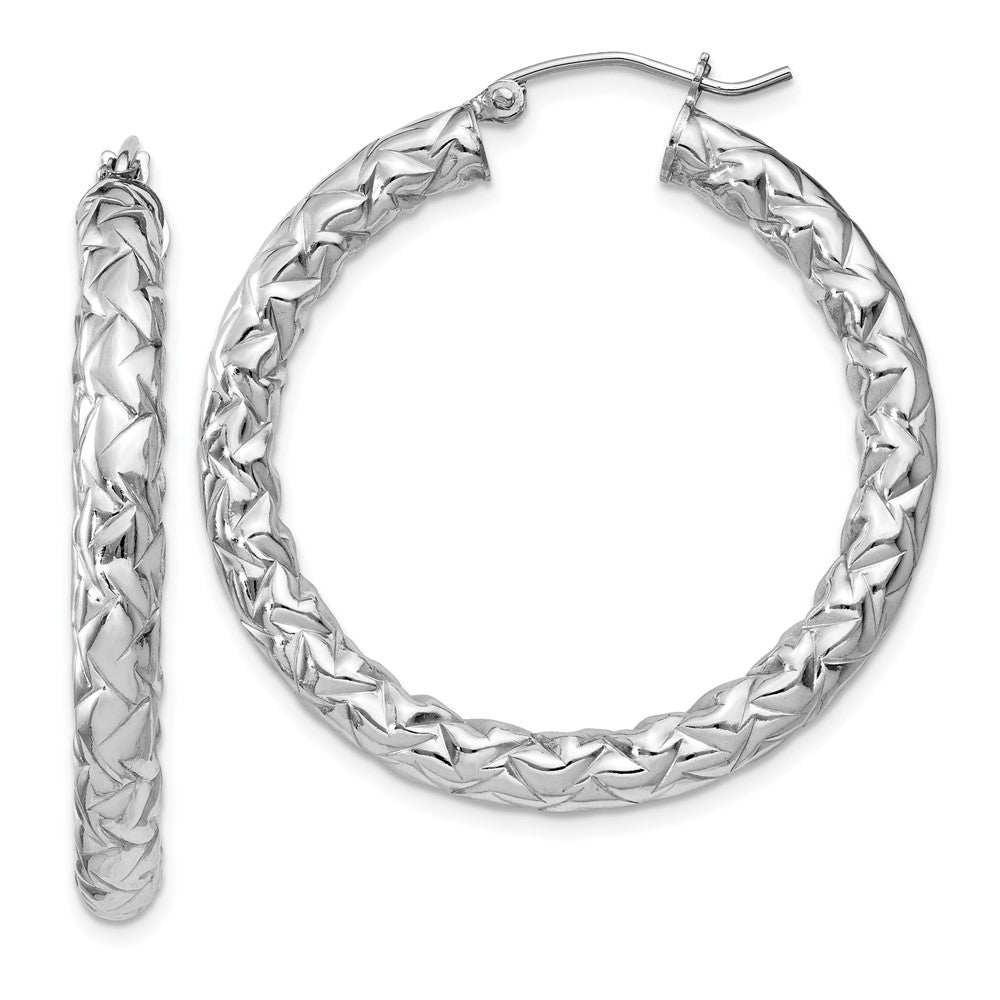 Polished;Hollow;Sterling silver;Textured;Hinged hoop