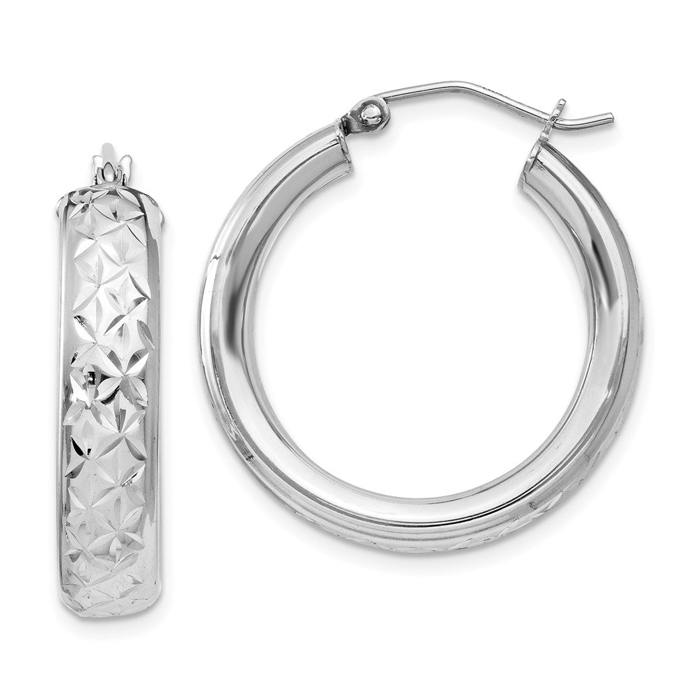 Diamond-cut;Polished;Hollow;Sterling silver;Hinged hoop