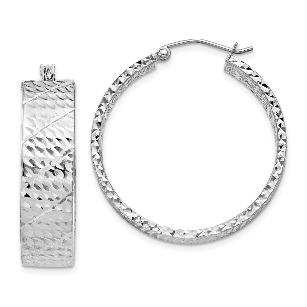 Diamond-cut;Polished;Hollow;Sterling silver;Hinged hoop