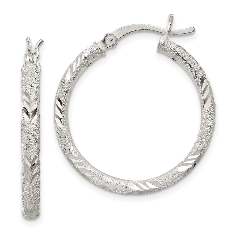 Diamond-cut;Polished;Hollow;Sterling silver;Laser-cut;Hinged hoop