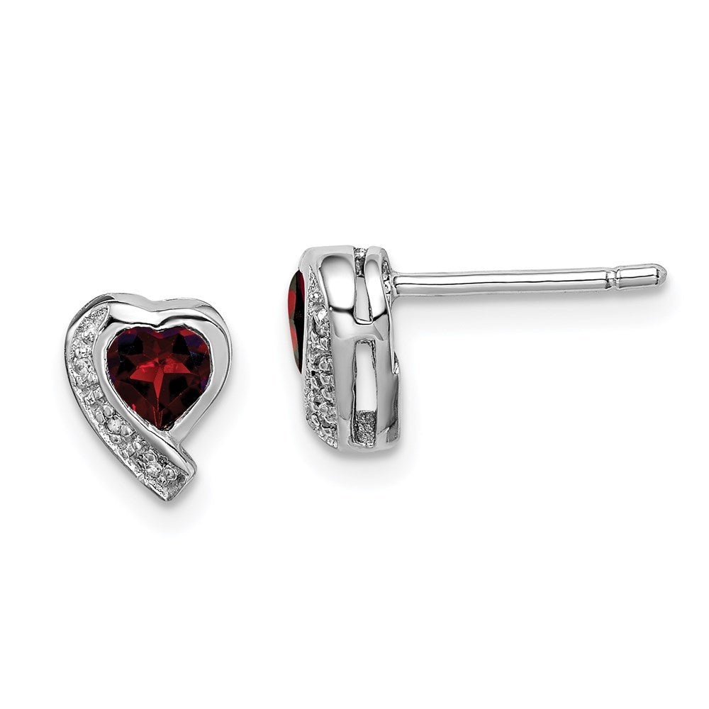 Polished;Post;Sterling silver;Diamond;Garnet;Rhodium-plated;Heart