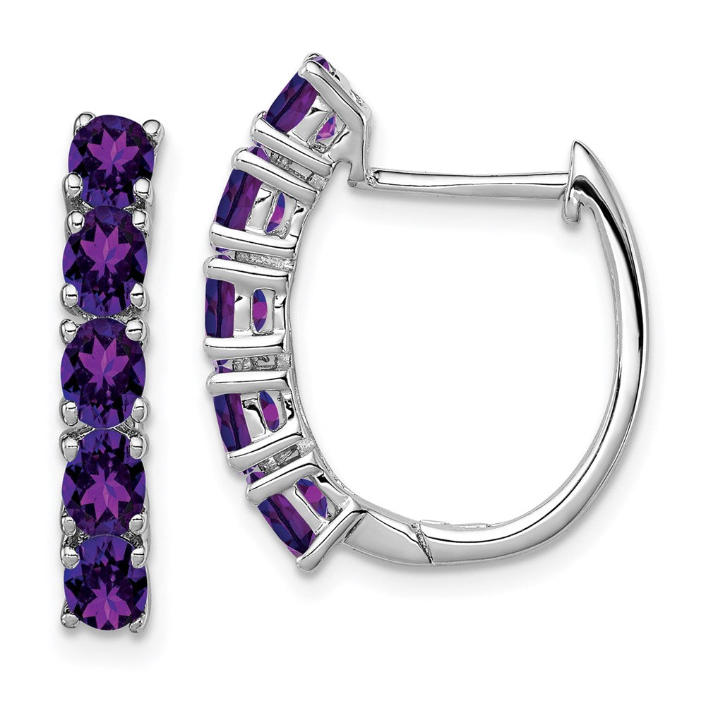 Polished;Sterling silver;Amethyst;Rhodium-plated;Hinged hoop