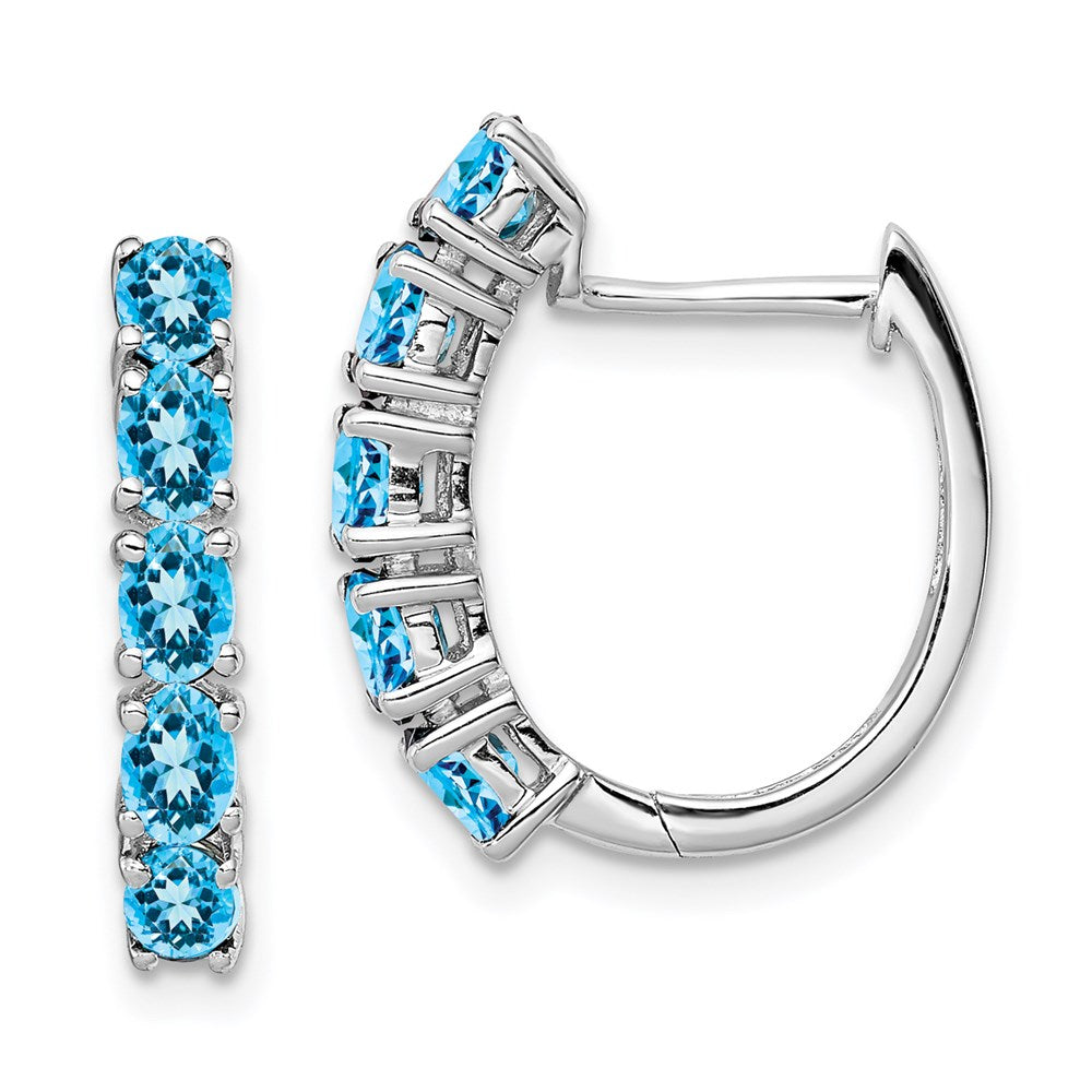 Polished;Hinged post;Sterling silver;Rhodium-plated;Blue Topaz