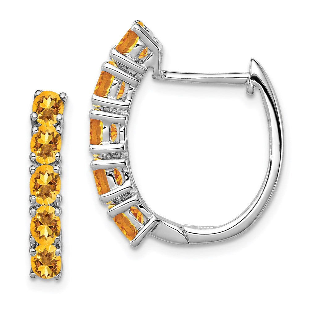Polished;Sterling silver;Citrine;Hinged hoop