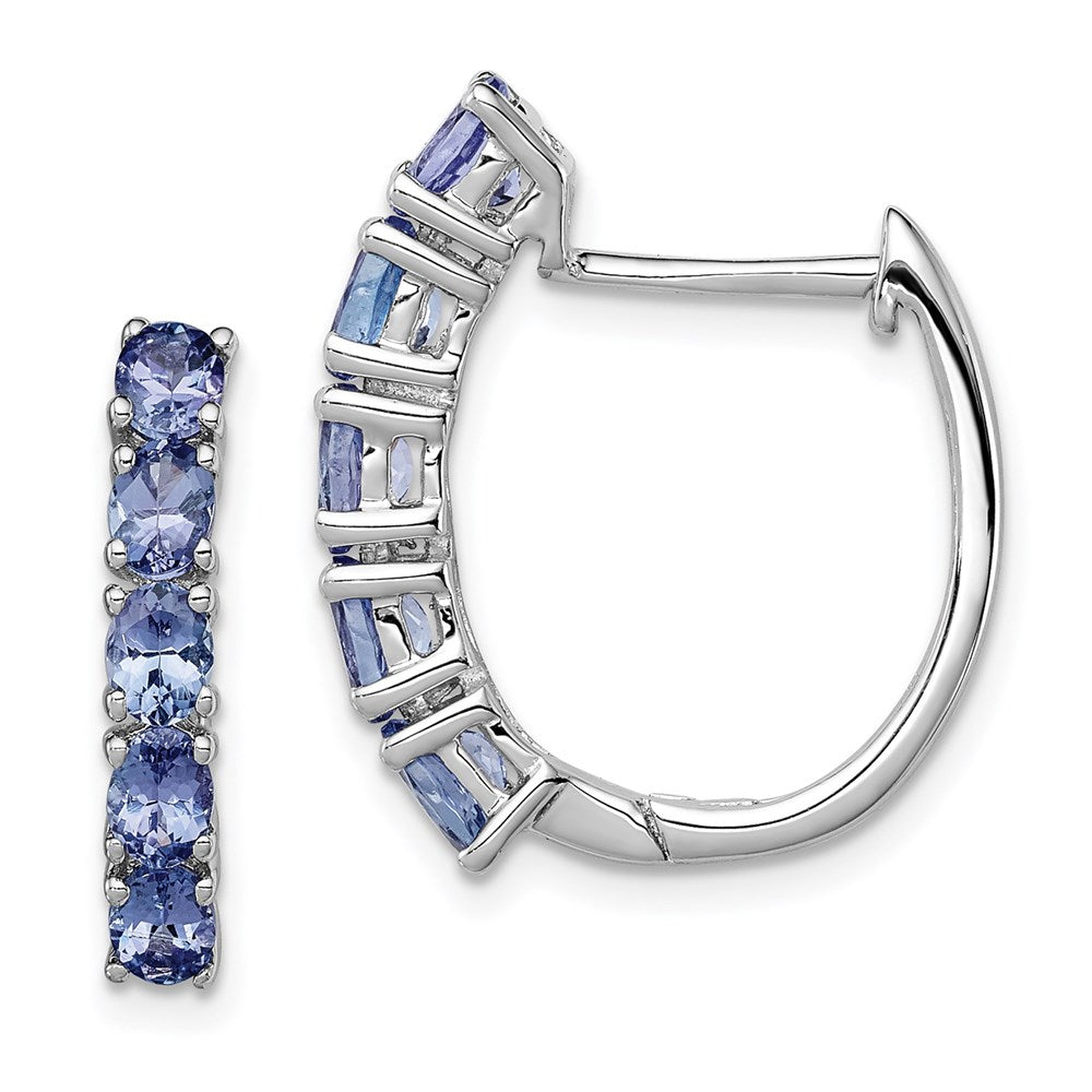 Polished;Sterling silver;Tanzanite;Rhodium-plated;Hinged hoop