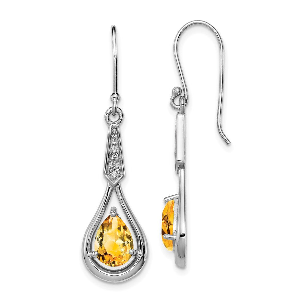 Polished;Sterling silver;Citrine;CZ;Shepherd hook;Dangle