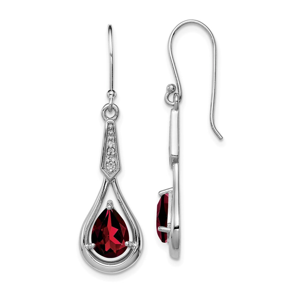 Polished;Sterling silver;CZ;Garnet;Shepherd hook;Dangle;Rhodium-plated