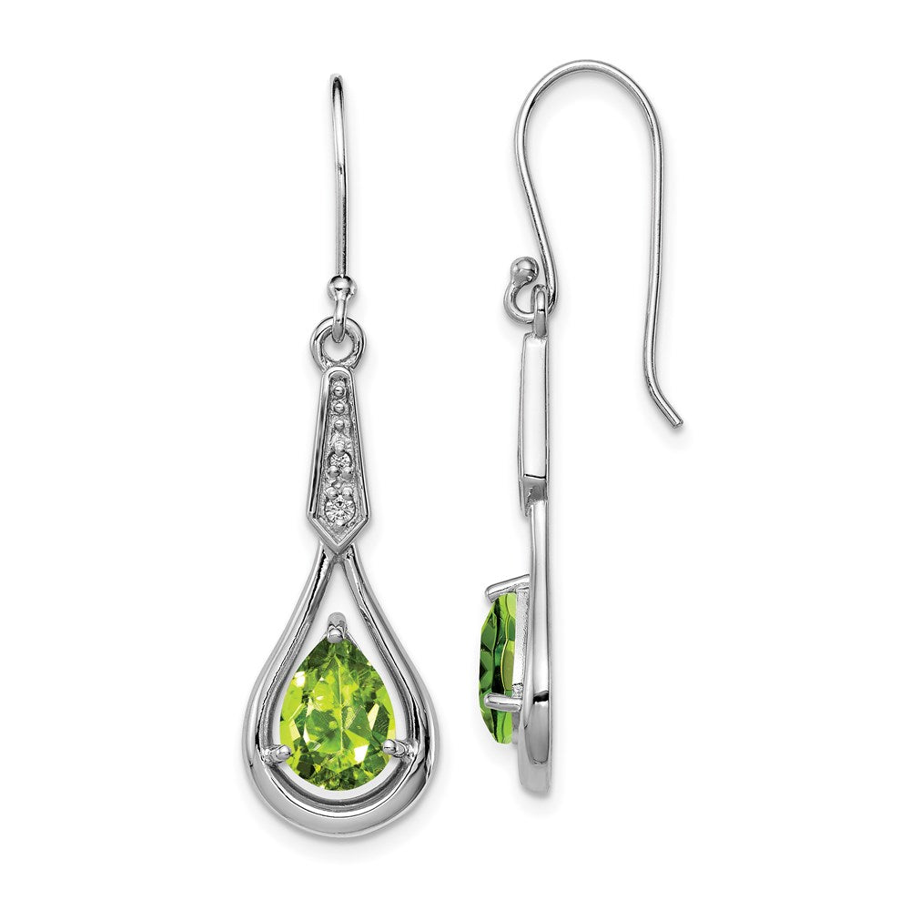 Polished;Sterling silver;CZ;Peridot;Shepherd hook;Dangle;Rhodium-plated